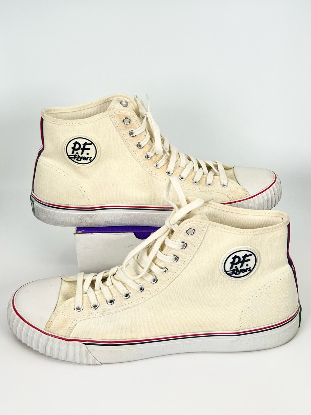 PF Flyers Center Hi Unisex M14/W15.5 Basketball Shoes Beige Canvas Sneakers